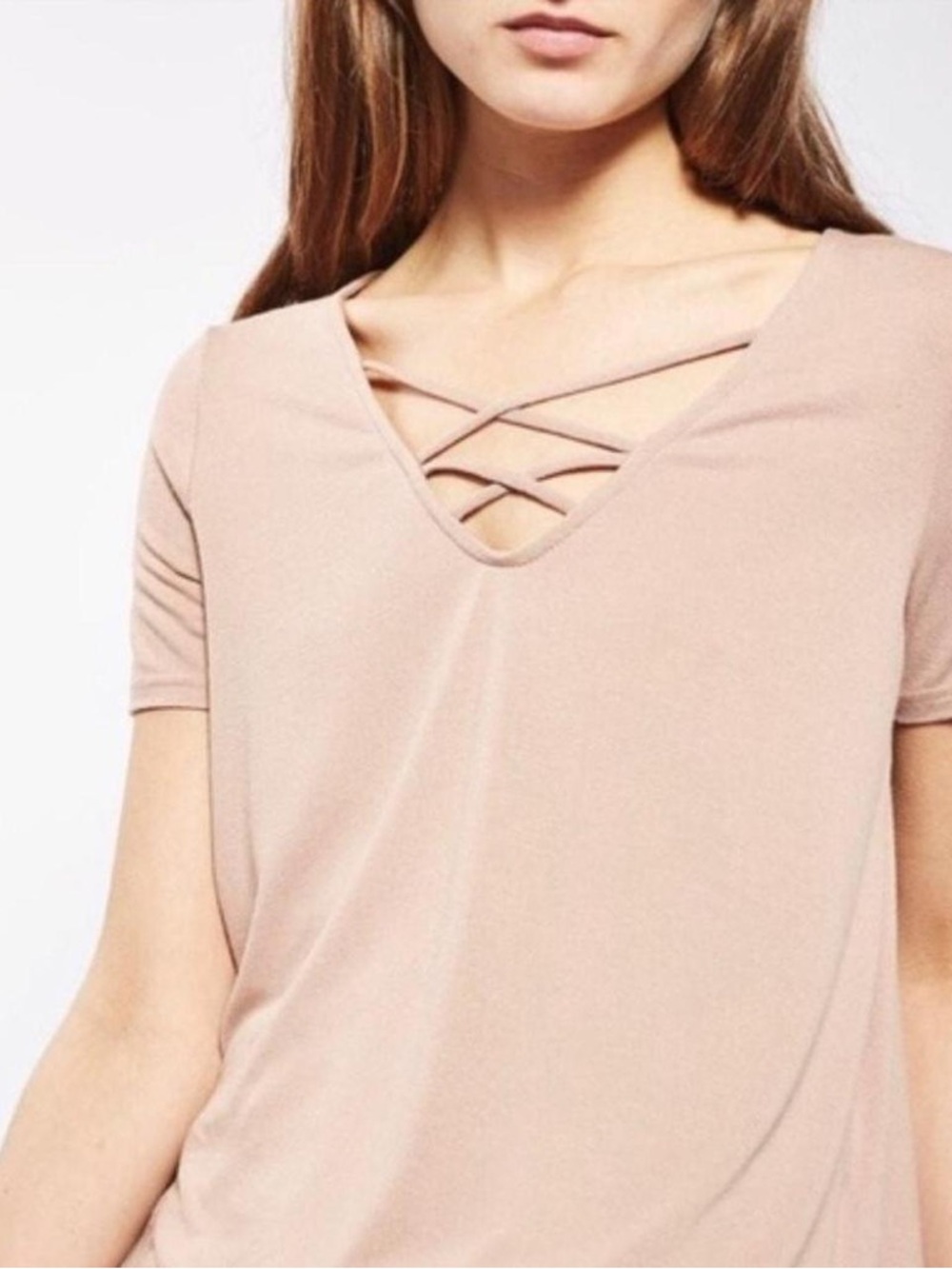 Topshop Taupe V-Neck Tee